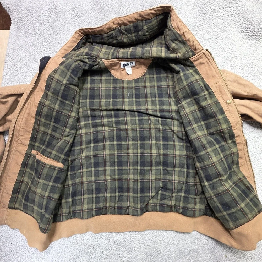 Duluth Trading Co Vintage Hooded Canvas Chore Work Jacket Flannel Lined Size 2XL